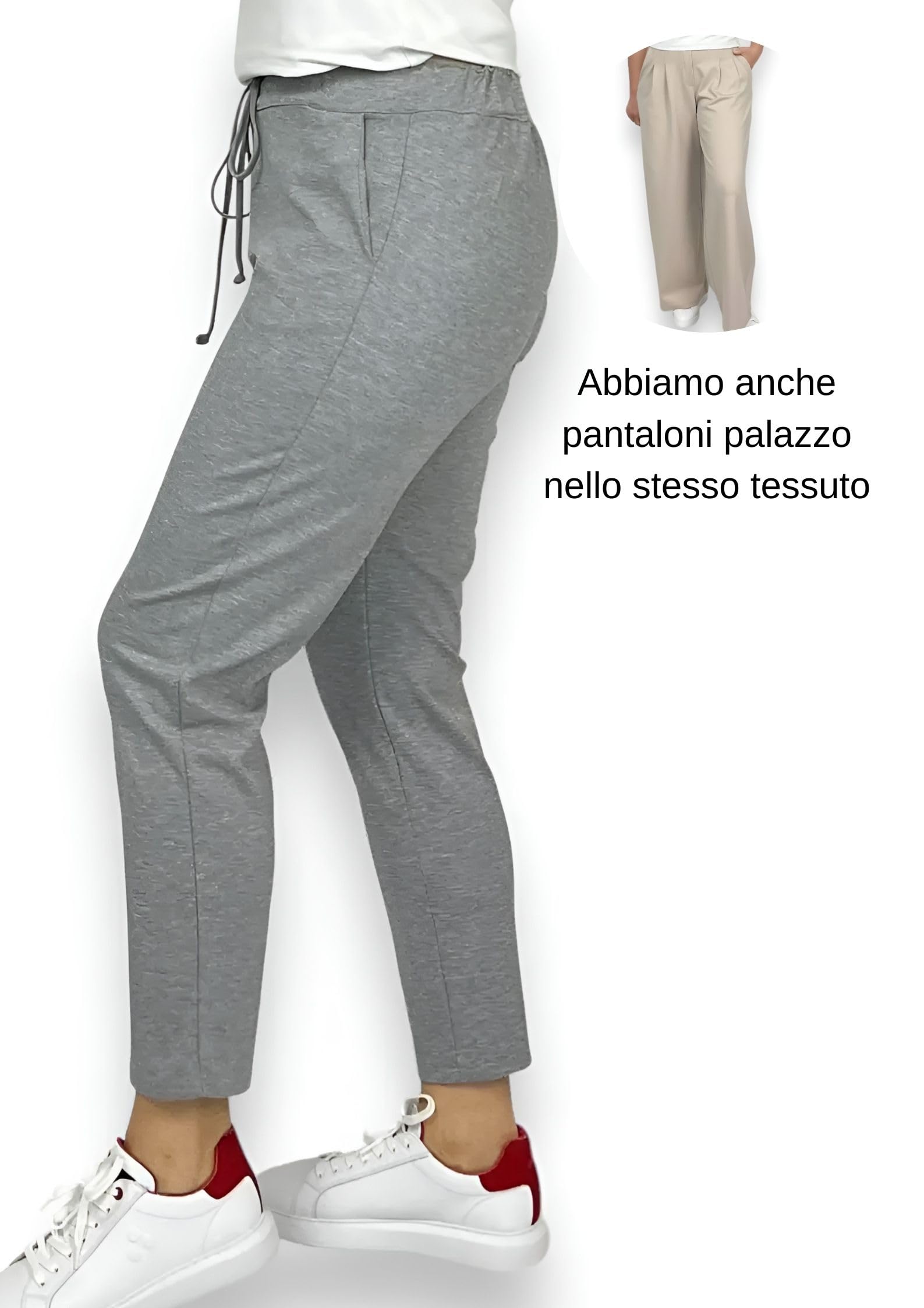 Pantalon Chino Femme Élastique à Cigarette Taille Haute Joggers Femme Punto Milano Élégant Casual Slim Fit Jeggins avec Poches, gris clair (ral 7035), S