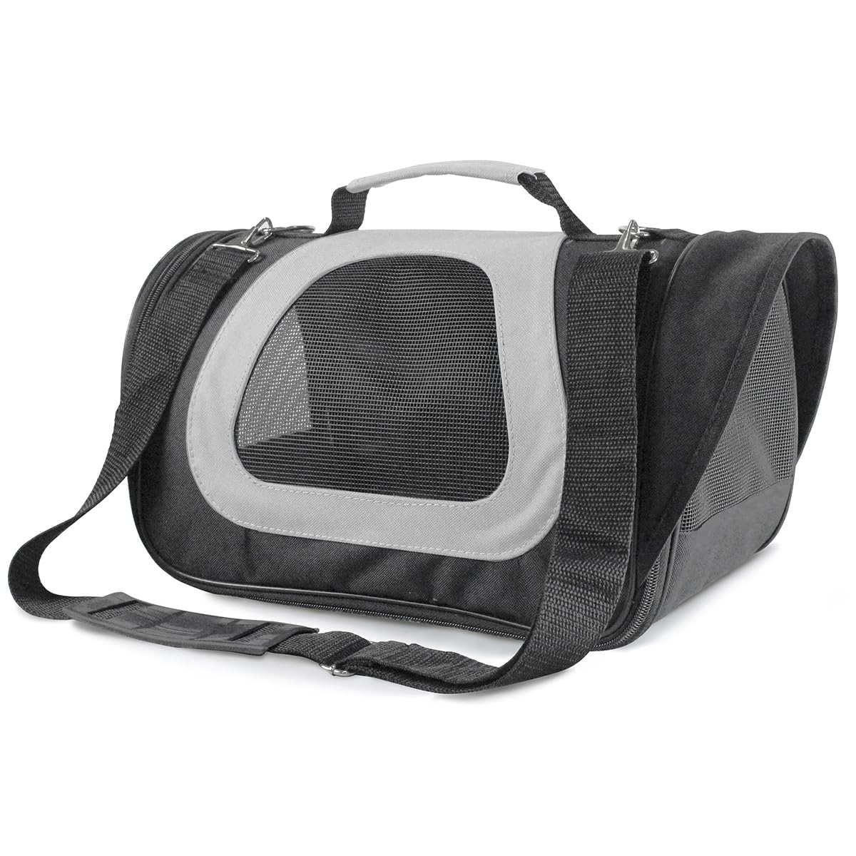 Record -Bicolor fabric carrier for dogs and cats. Bag for dogs with leash and internal pocket. Mesh sides for ventilation and visibility- | Dimensions: L - 45 x 28 x 29 h