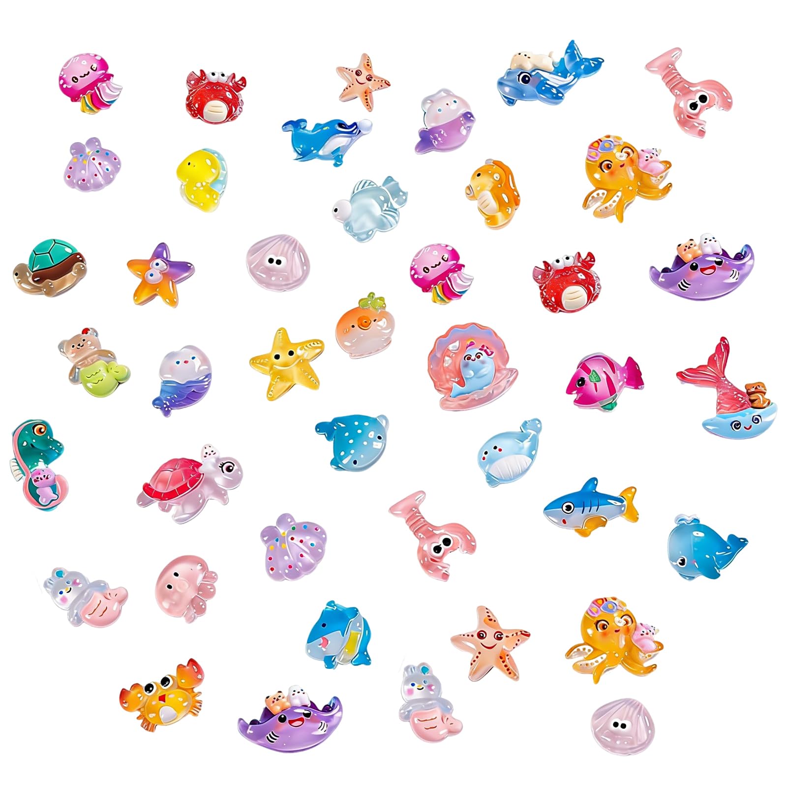 HORREX 54 Pcs Sea Resin Animals, Tiny Ocean Figurines Mini Animals, Glow in the Dark, Mini Ornaments Mixed Multiple Styles Luminous Resin for Fairy Garden Micro Landscape Aquarium Dollhouse Decor