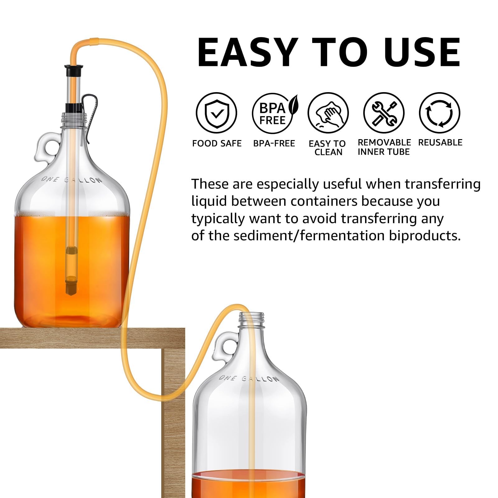 Sifón automático de 3/8 pulgadas para botella de cerveza, sifón de vino, sifón regular, mini bomba de transferencia para jarras de galón, vino, cerveza, hidromiel o kombucha con manguera de
