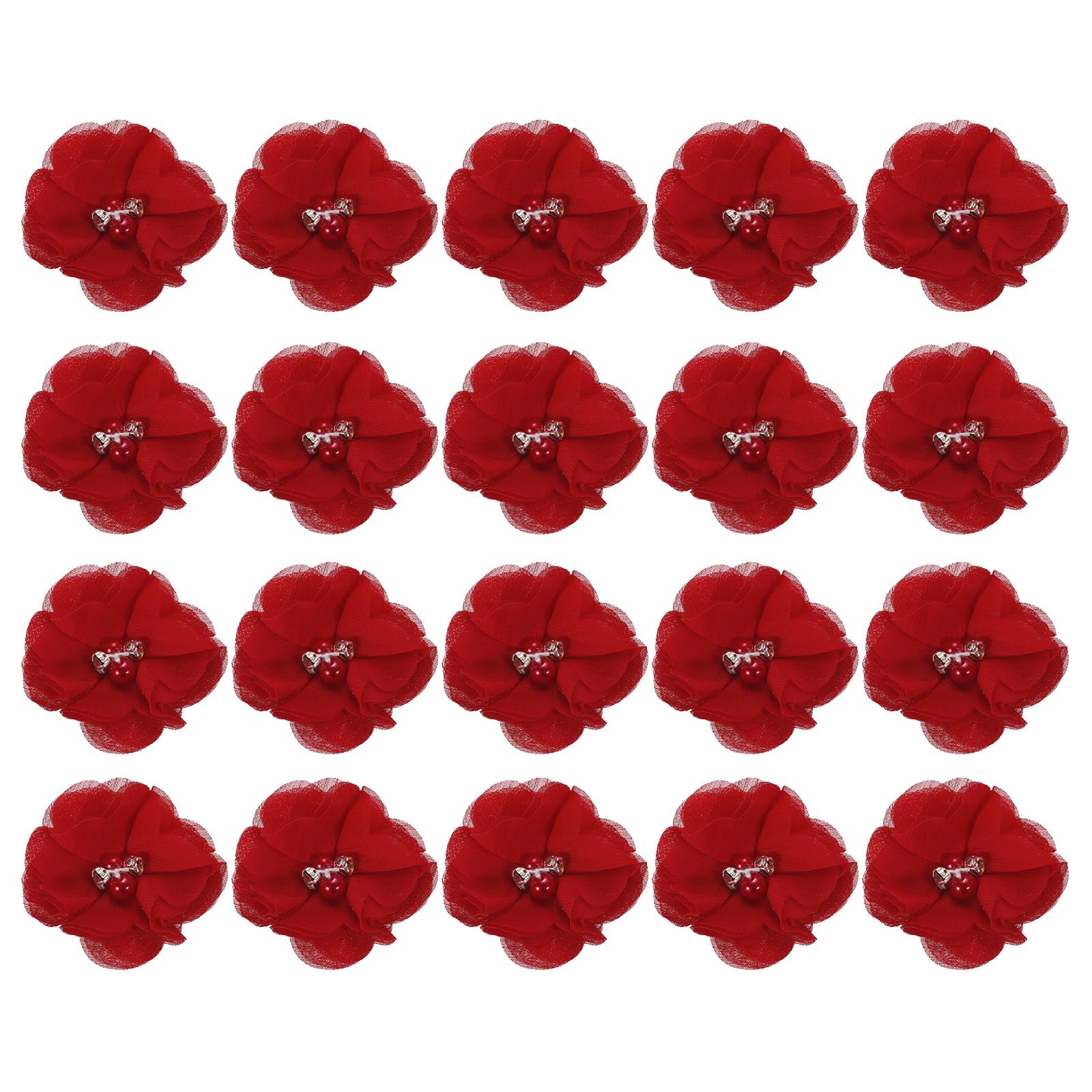 sourcing map Artificial Rhinestone Chiffon Flower Heads, Dark Red Faux Flowers 2 Inch for DIY Craft Wedding and Party Decoration Pack of 20