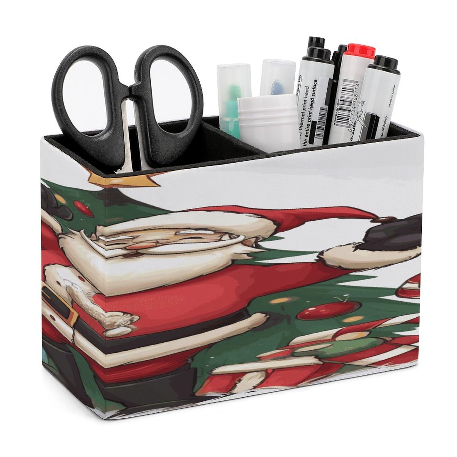 LDGSUPH Merry Christmas Leather Pen Holder for Desk Organizer Caddy Large Pencil Cup Multi-function Pencil Holder Makeup Brush Holders Pen Organizer for Home Office Storage Box