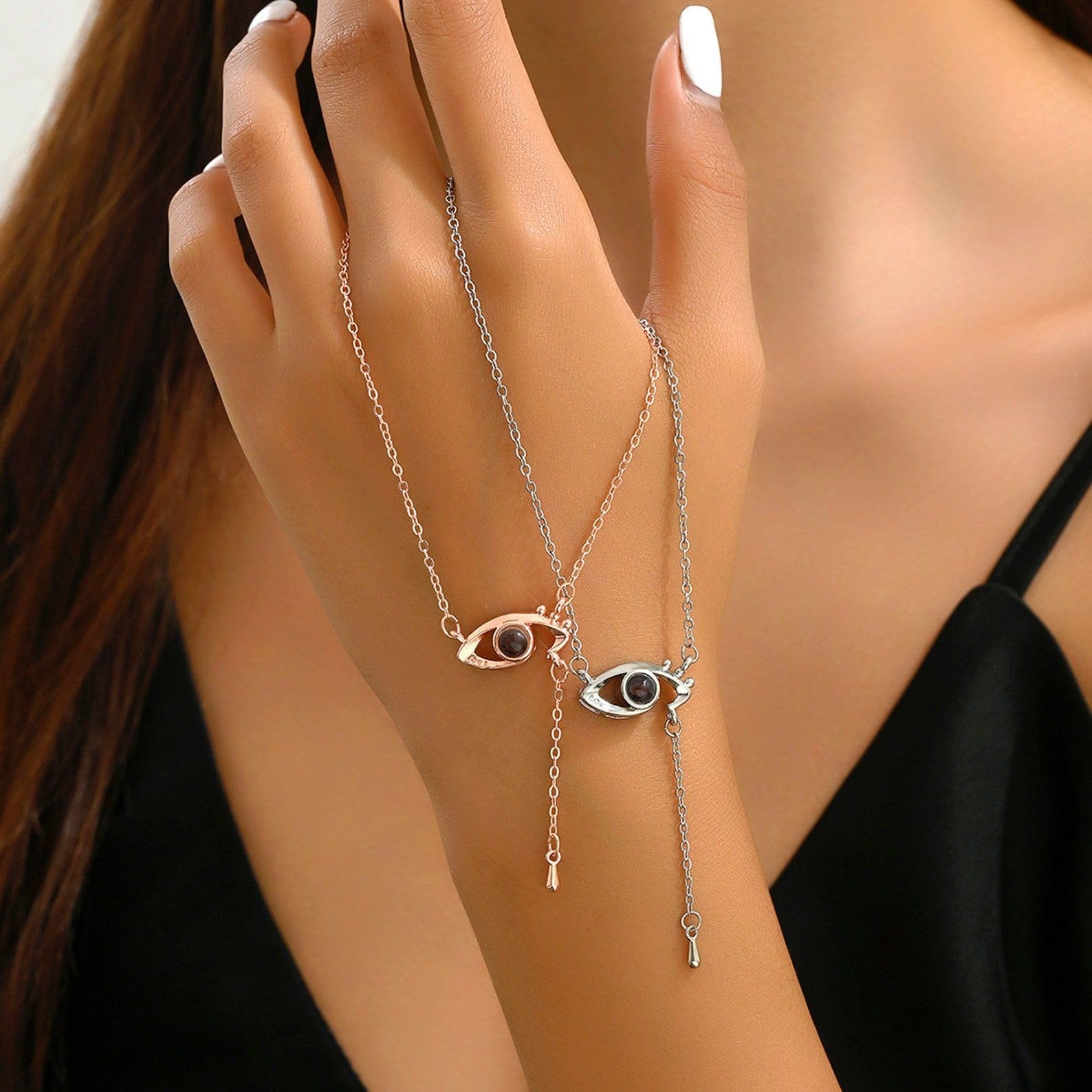 Collana di proiezione dell'occhio del male argento sterling 925 personalizzato collana di foto pendente commemorativo per la sua mamma San Valentino fatto a mano personalizzato