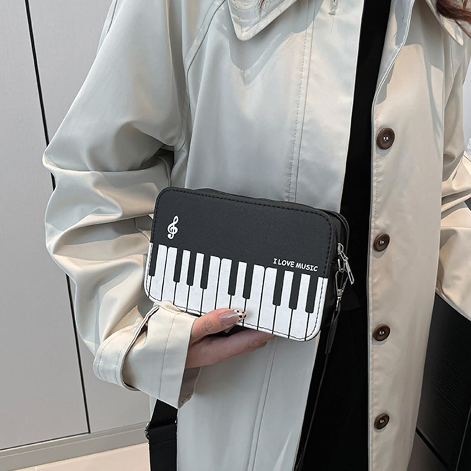 Women ' s Crossbody Bag with Unique Piano Designs PU Leather Shoulder Bags Stylish Satchel Purse for Everyday Use Cross