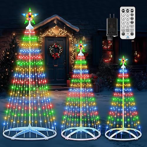 3 paquetes de luces de árbol de Navidad en forma de cono, luces de árbol de Navidad de 4' 5' 6' regulables con 12 modos de control remoto, luces de
