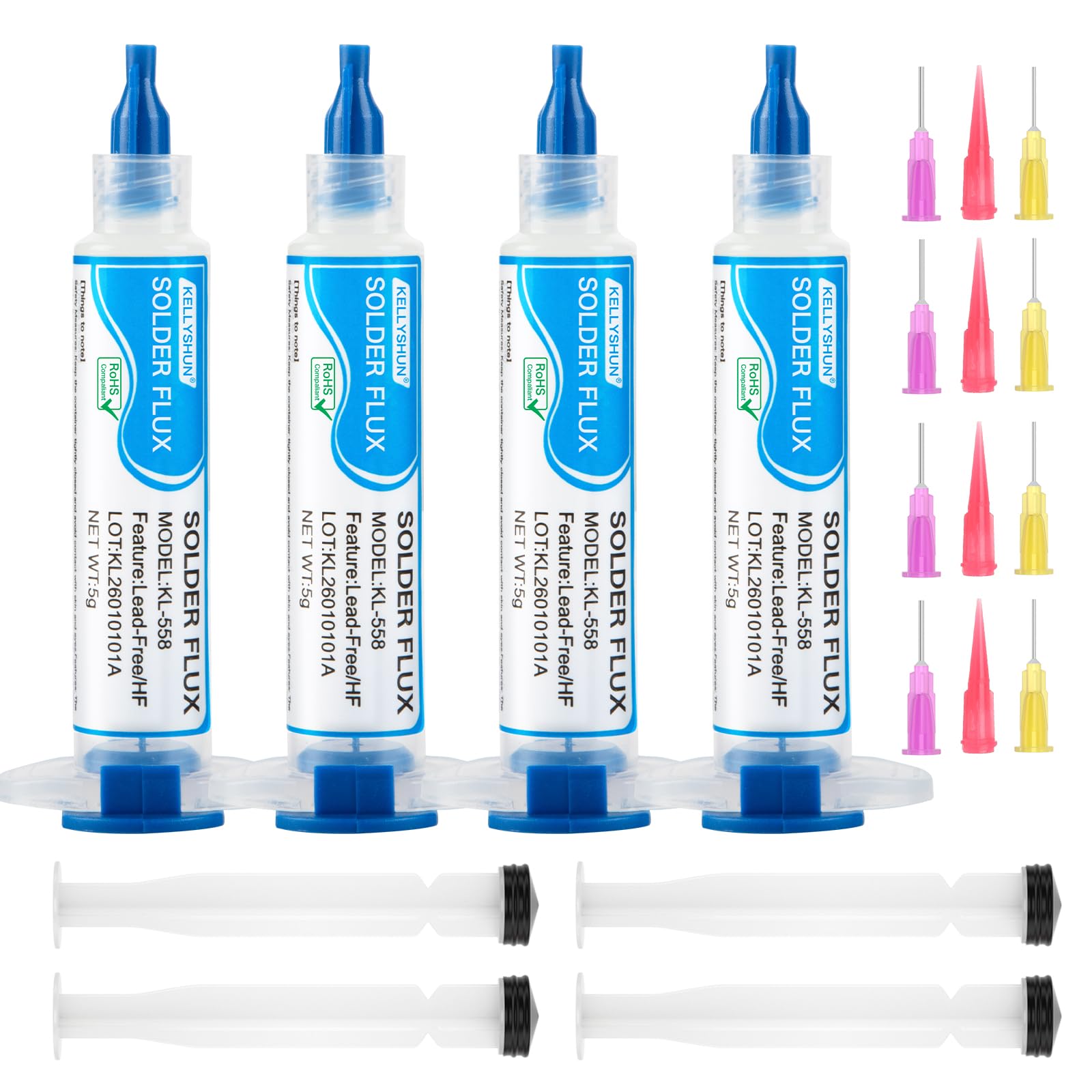 KL-558 No Clean Soldering Flux Paste(5ML-4Pack), Solder Flux For Electronics Soldering, Tin soldering, Lead-Free Rosin Soldering Flux For Circuit Boards and Copper Electrical Wire