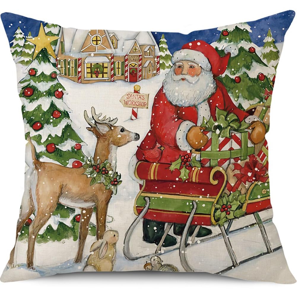 Christmas Cushion Covers Set of 4 Red Green Blue Xmas Pillow Cases 45x45 cm Soft Polyester Square Santa Claus Decorative Throw Pillow Covers 18x18 inches for Bedroom Living Room Sofa Couch Bed Decor - Image 4
