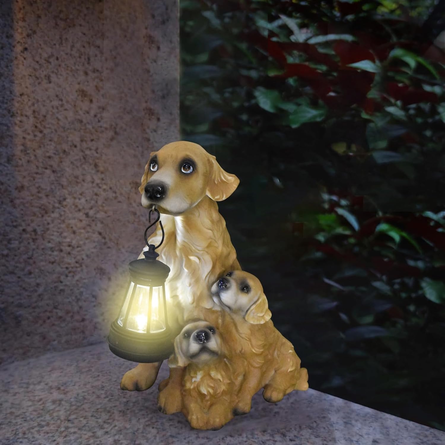 Labrador, Border Collie, Golden Retriever & German Shepherd Dog Solar LED Outdoor Decor Statue (5 Styles), Atmospheric Figurine Lights for Patio/Yard/Lawn, Home Garden Holiday Gift (Dog-C)