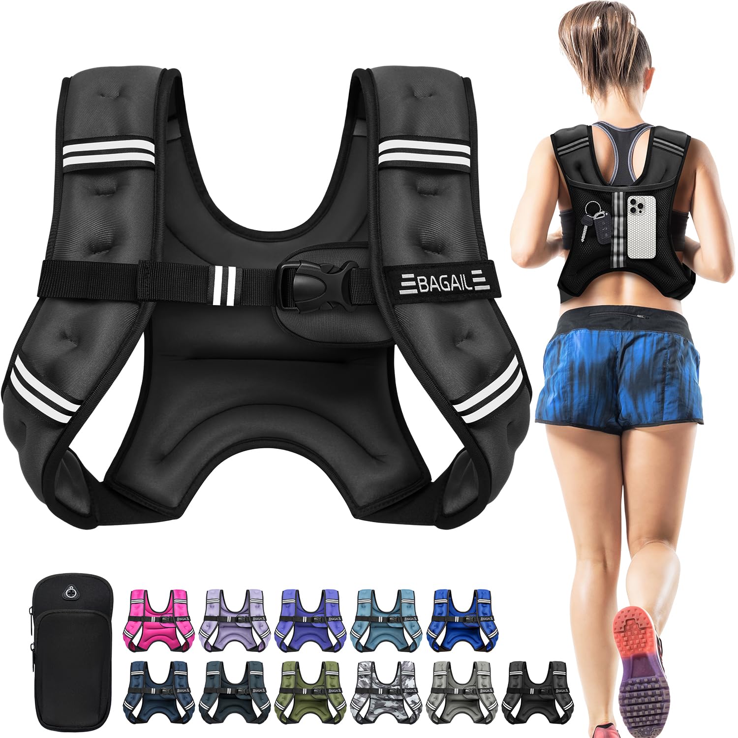 Bagail Gilet Appesantito Per l'Allenamento Della Forza, Misura Del Busto Regolabile, Comoda Tasca, Gilet Appesantito Con Sabbia di Ferro, Ideale per la palestra, lo yoga e l'aerobica