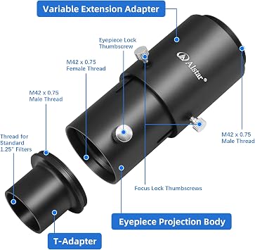 Alstar Telescope Photo Adapter for Nikon SLR/DSLR Cameras - Bundle with - 1.25 Extendable Camera Adapter