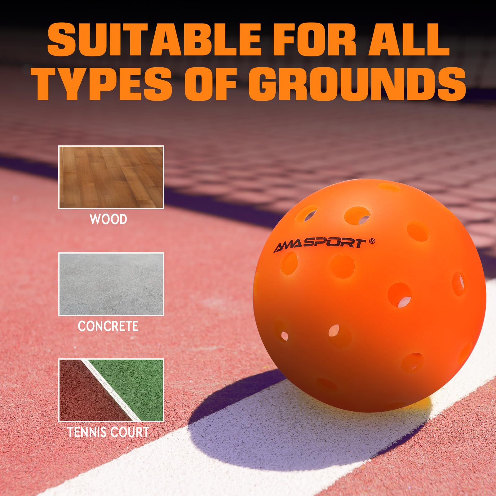 AMA SPORT Pickleball-Bälle für den Außenbereich, 40 Löcher, langlebig, hohe Sichtbarkeit und Sprungkraft, für alle Pickleball-Paddel und alle Pickleball-Plätze, 4/12 Stück