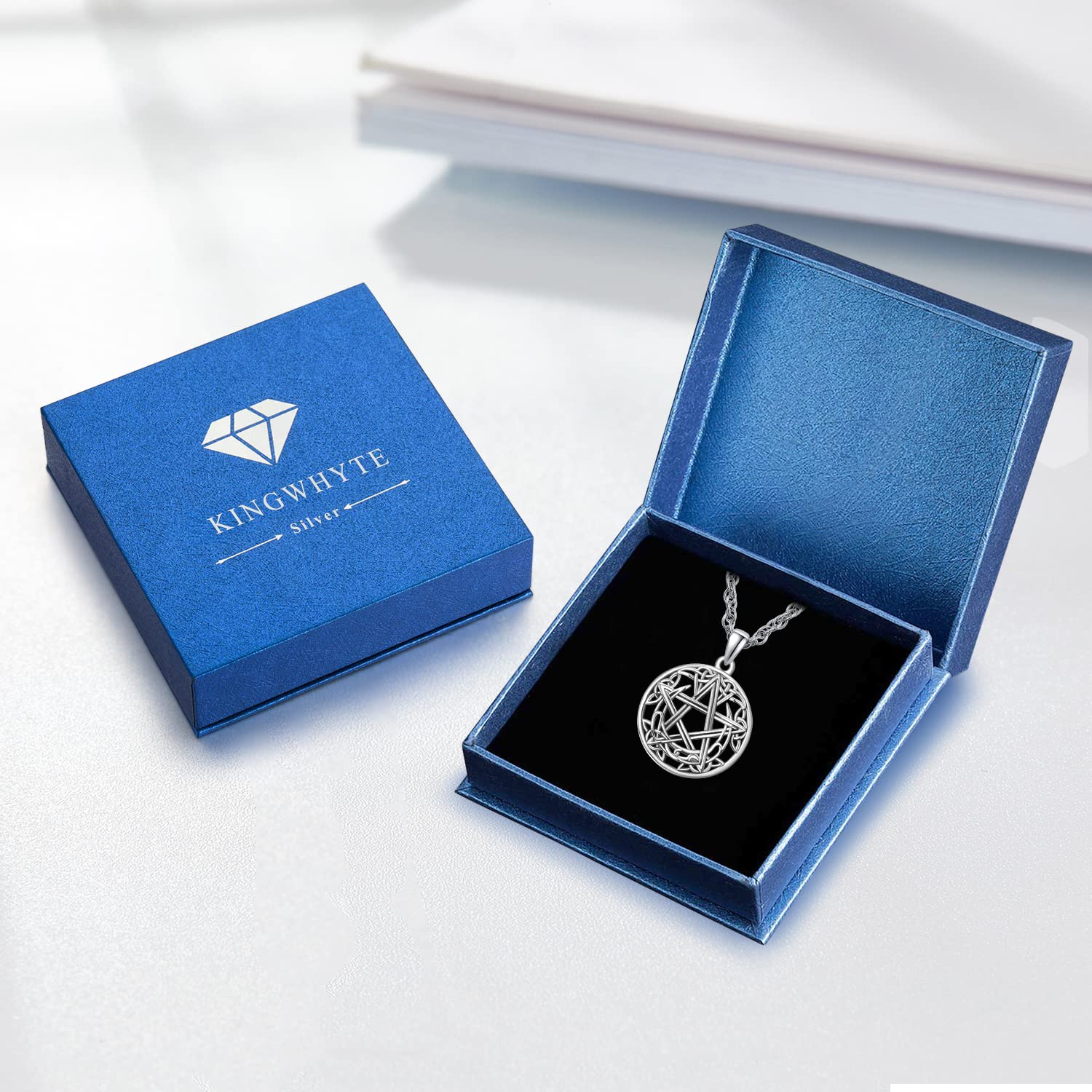 KINGWHYTE keltischem Mond & Stern Halskette 925 Silber für Damen Herren