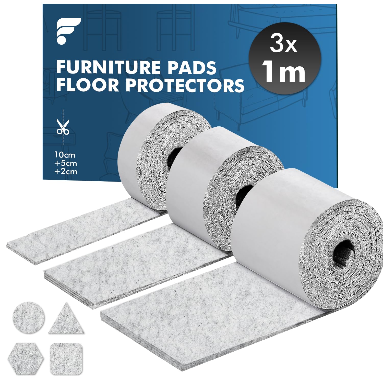 shinfly Furniture Pads Floor Protectors 3x1M, Felt Pads For Furniture Feet Chair Leg, Chair Pads Self-Adhesive, Anti-scratches and Reduce Noise - Light Grey