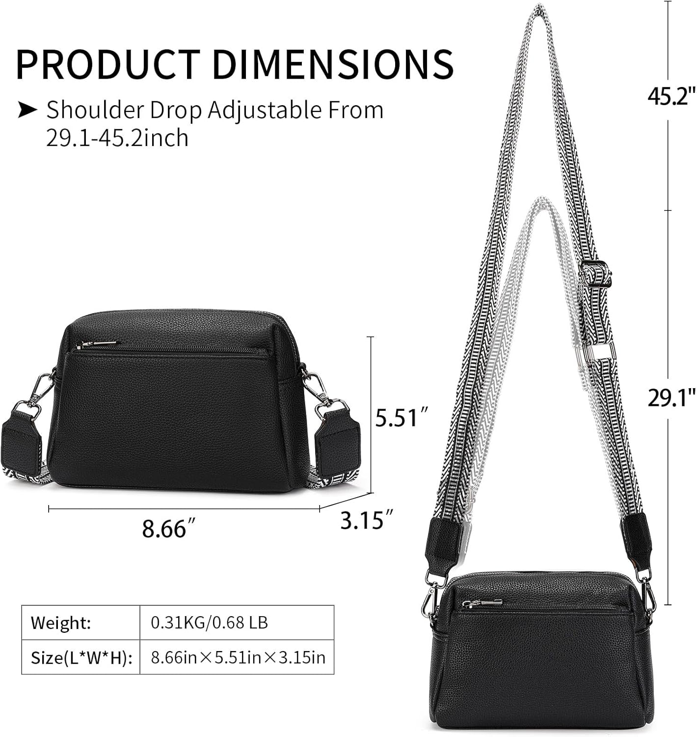 FALAN MULE Small Crossbody Bags for Women Pu Leather Triple Zip Cell Phone Handbag with Adjustable Shoulder Strap - Image 2
