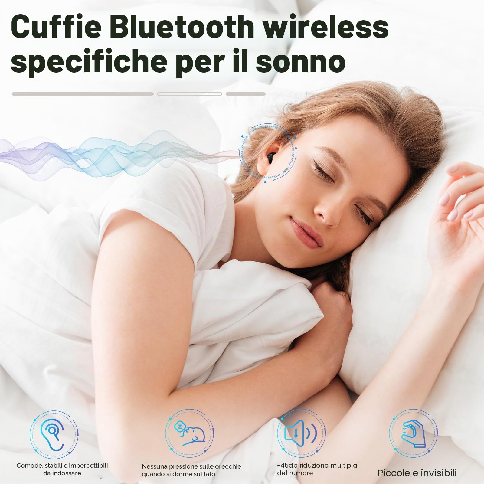 Roadtime Novonell Snooze Pods Pro - Cuffie anti-russamento per dormire, ultra leggere e silenziose, con AAC, mini Bluetooth Sleepbuds con batteria 24 ore, ultra leggere e piatte (nero)