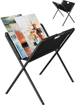 Mocomax Canvas Art Print Rack for Painting, Portable Folding Art Display Stand in Artist Galleries & Studios, Functional Art Storage Drying Rack for Posters, Artwork, Prints, Canvas, Panels, Black L