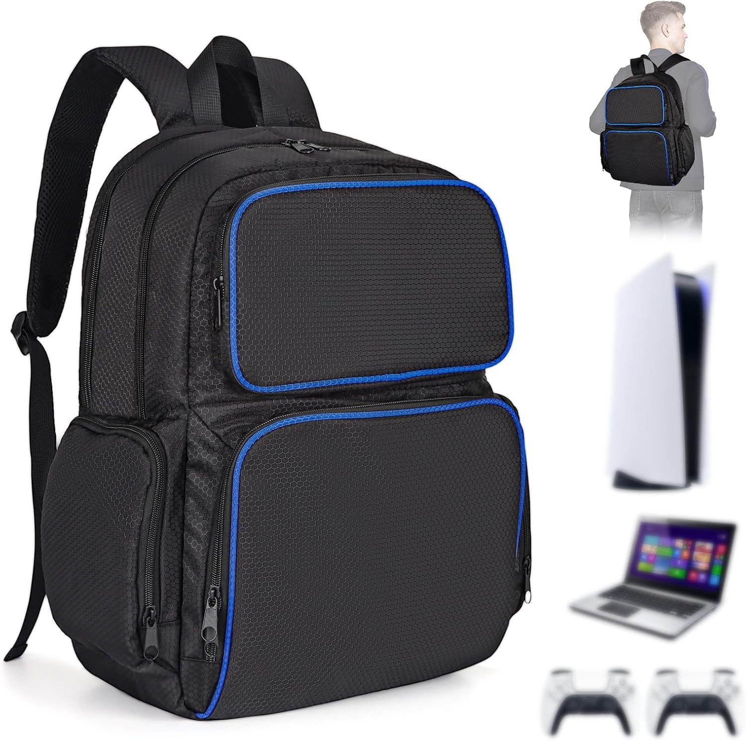 HUIJUTCHEN for PS5 Carrying Case, Portable Backpack Compatible with PS5/PS5 Slim/PS4/PS4 Pro/PS4 Slim/Xbox One/Xbox One X/S, PS5 Travel Bag PS5 Storage Console Controller Accessories Presents for Men