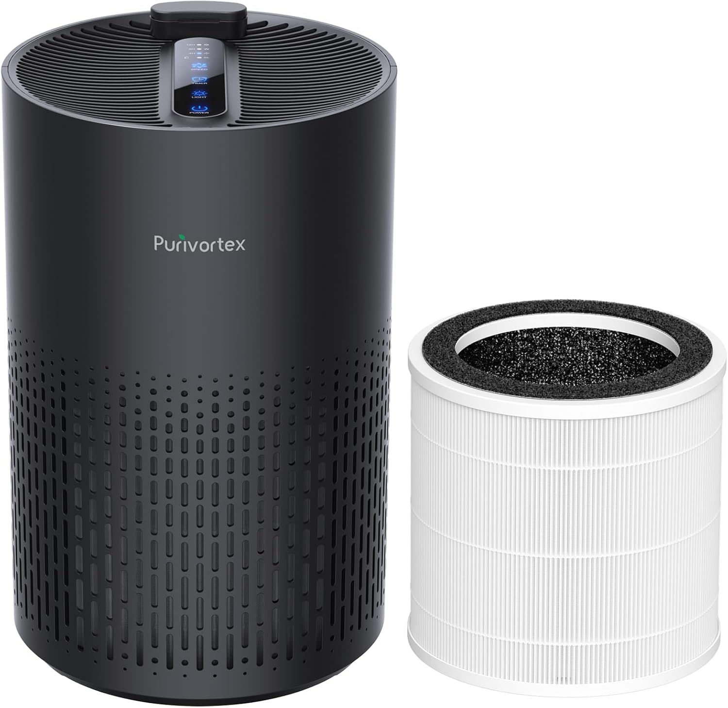 Purivortex PX500 Air Purifier with Fragrance Sponge (Black) + 3-in-1 HEPA Replacement Filter Bundle