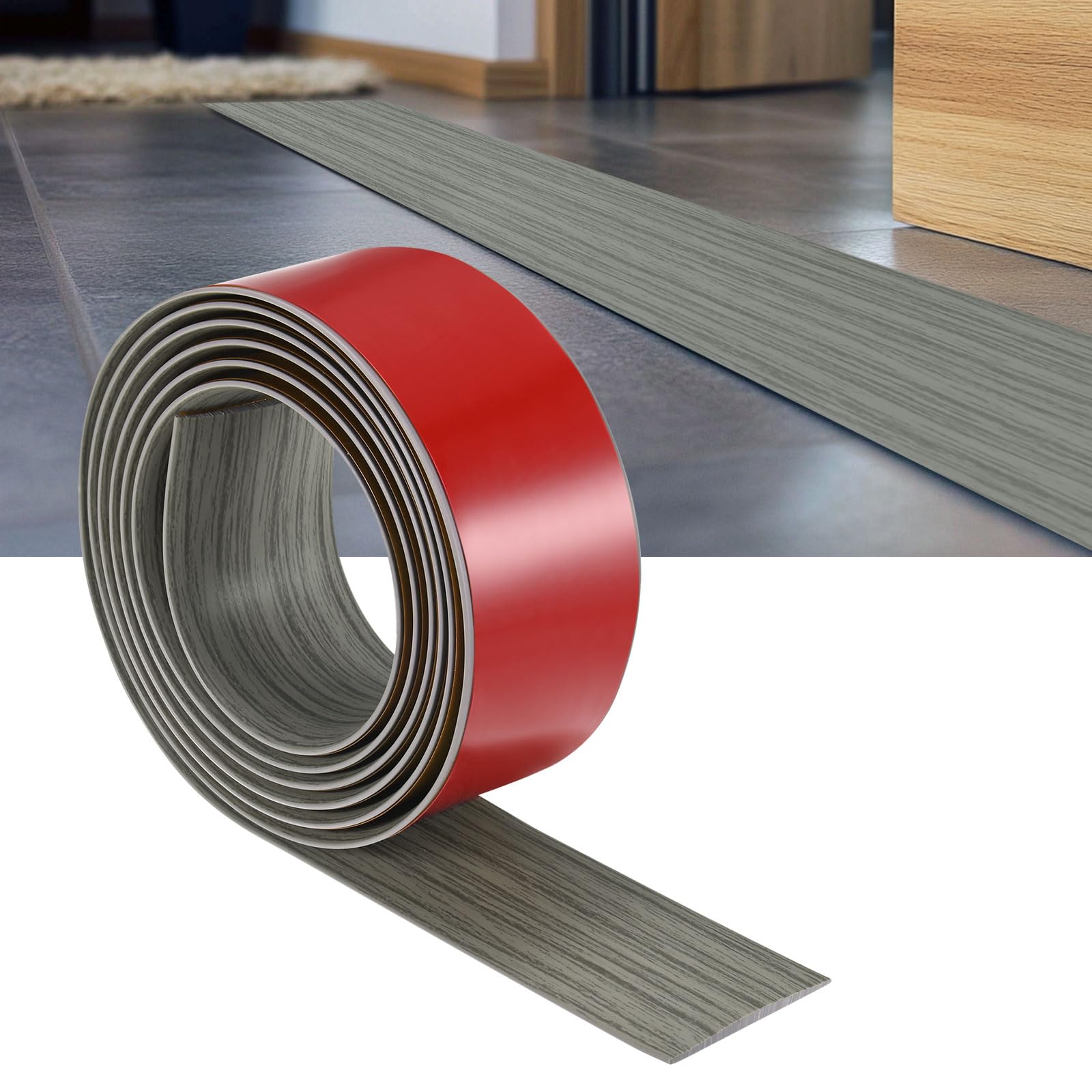 M METERXITY Floor Transition Strip Self Adhesive, 6.56FTx1.97Inch(2mx5cm) PVC Flat Divider Floor Transition for Joining Floor Gaps/Floor Tiles, Doorway Transition Strip [Grey Wood Grain]