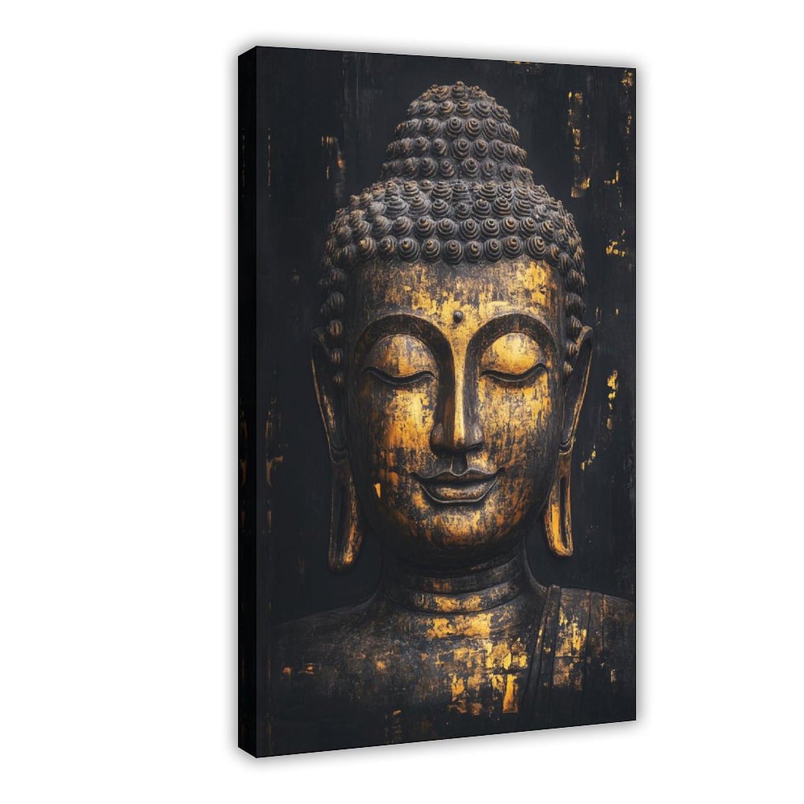 Pyberon Black Gold Buddha Statue Zen Canvas Poster for Home Decor Gift