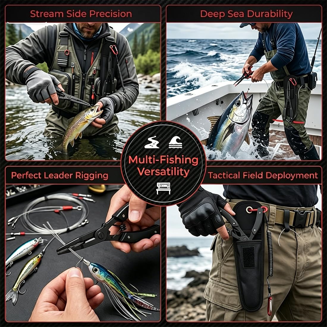3 Pezzi Set Di Pinza Multi Pesca Portatili Con Cordino