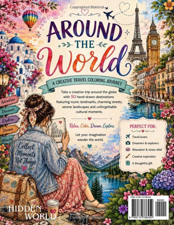 AROUND THE WORLD: A Creative Travel Coloring Journey Featuring 50 Beautiful Destinations image 3