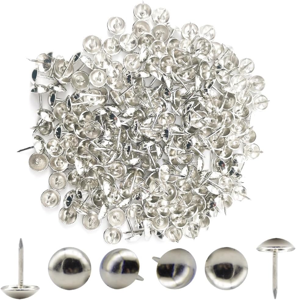 Hocansen 200 PCS Upholstery Tacks for Furniture 11x7mm Thumb Tacks Upholstery Nails Iron Round Push Pins for Sofa,Boards,Furniture Decoration(Silver/TD-SF)