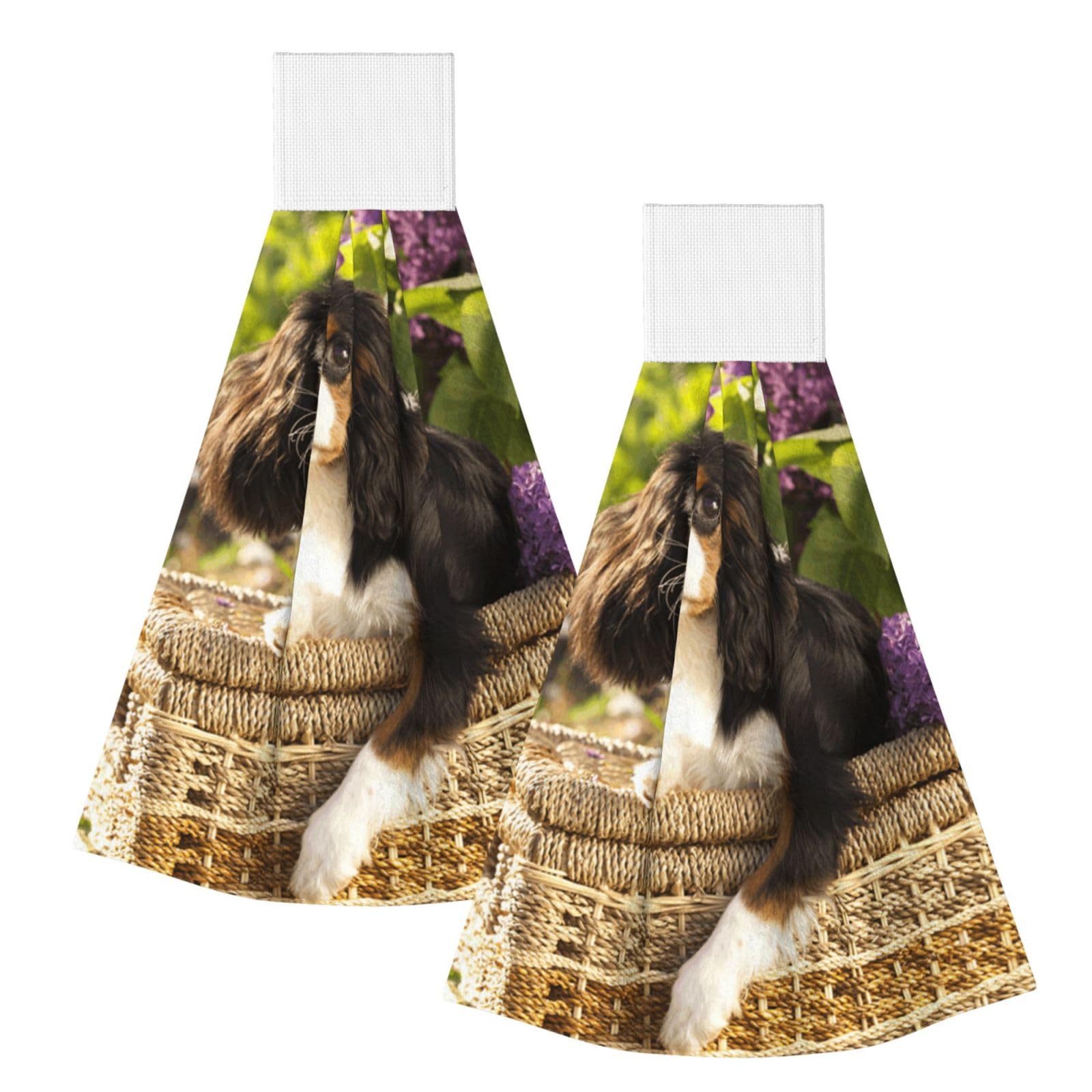 DOPKLNA Cavalier King Charles Spaniel, 2 Pcs Hanging Coral Fiber Hand Towels for Bathroom, Absorbent Kitchen Towels