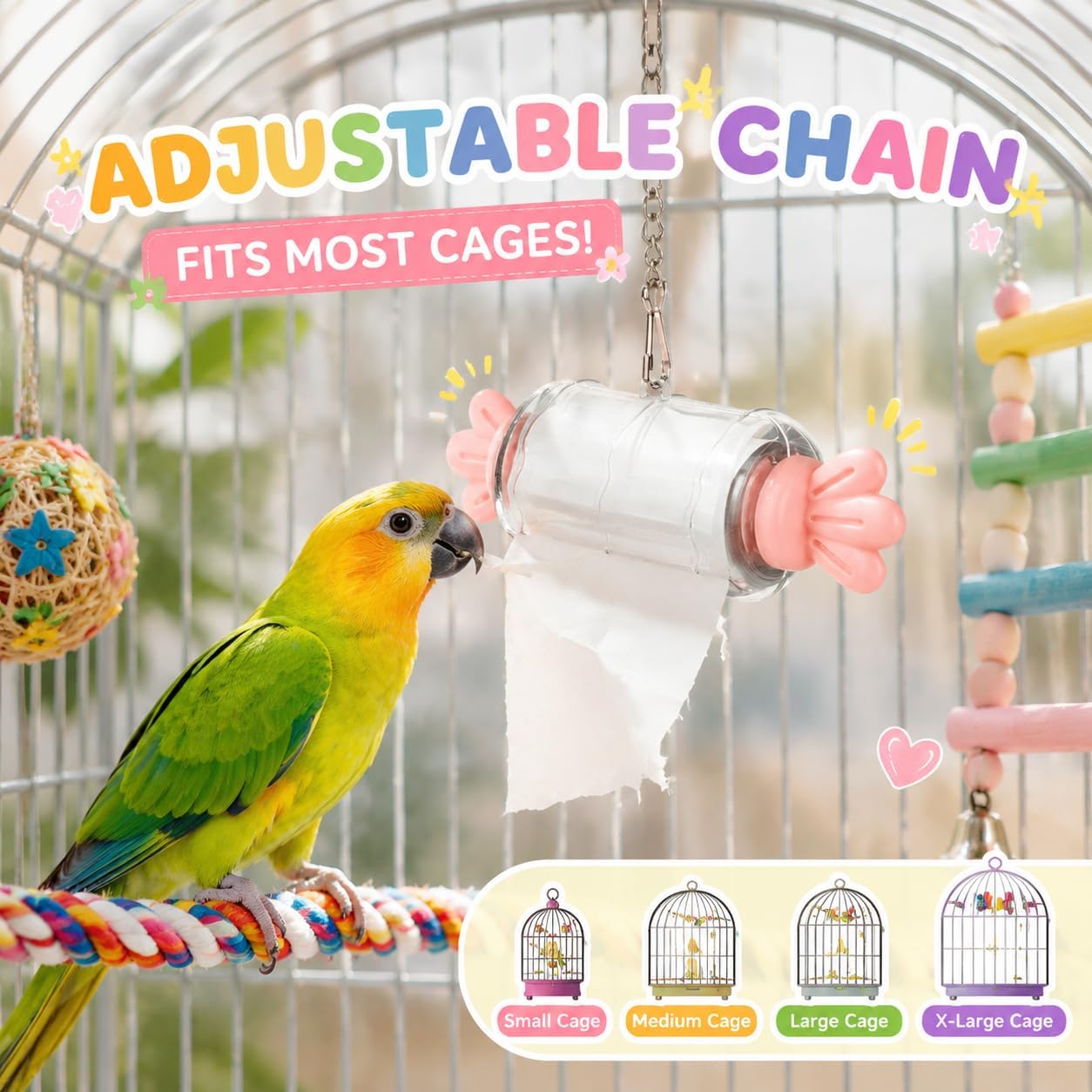 Bird Paper Roll Shredding Toy,Birds Chewing Toy with 3 Natural Paper Rolls