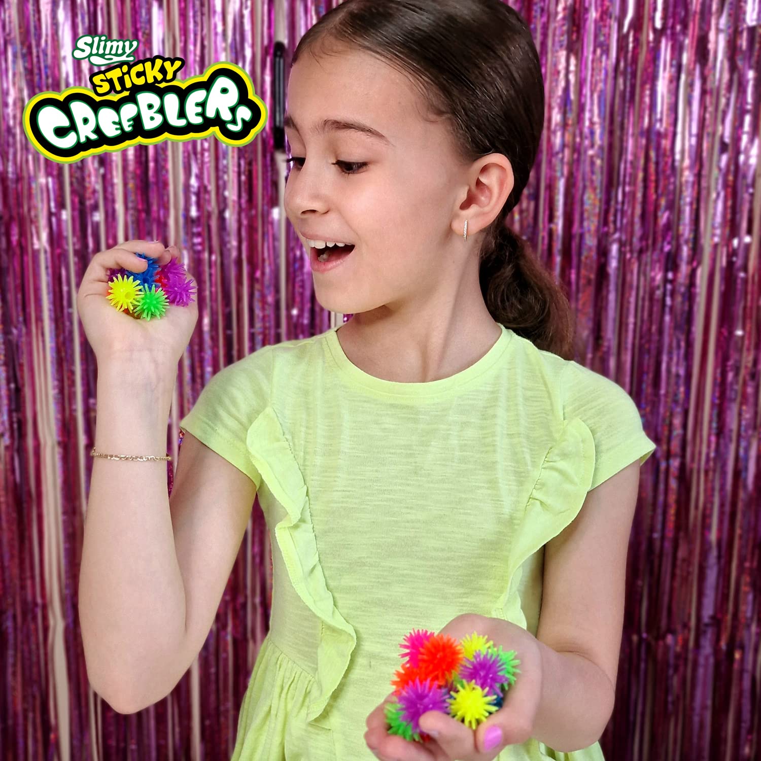 Slimy Sticky Maxi Creeblers: 4 Gattonari Adesivi (2 Neon + 2 Fosforescenti) Per Pareti, Gioco Antistress Per Bambini 3+