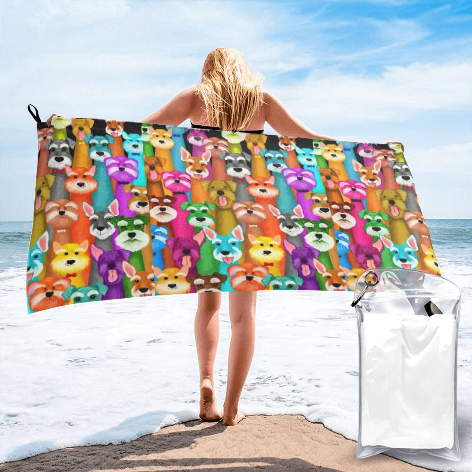 KAPPTYY Oil Cute Schnauzer Dogs Print Quick Dry Towel Bath Shower Beach Wrap For Gym Vacation Adults