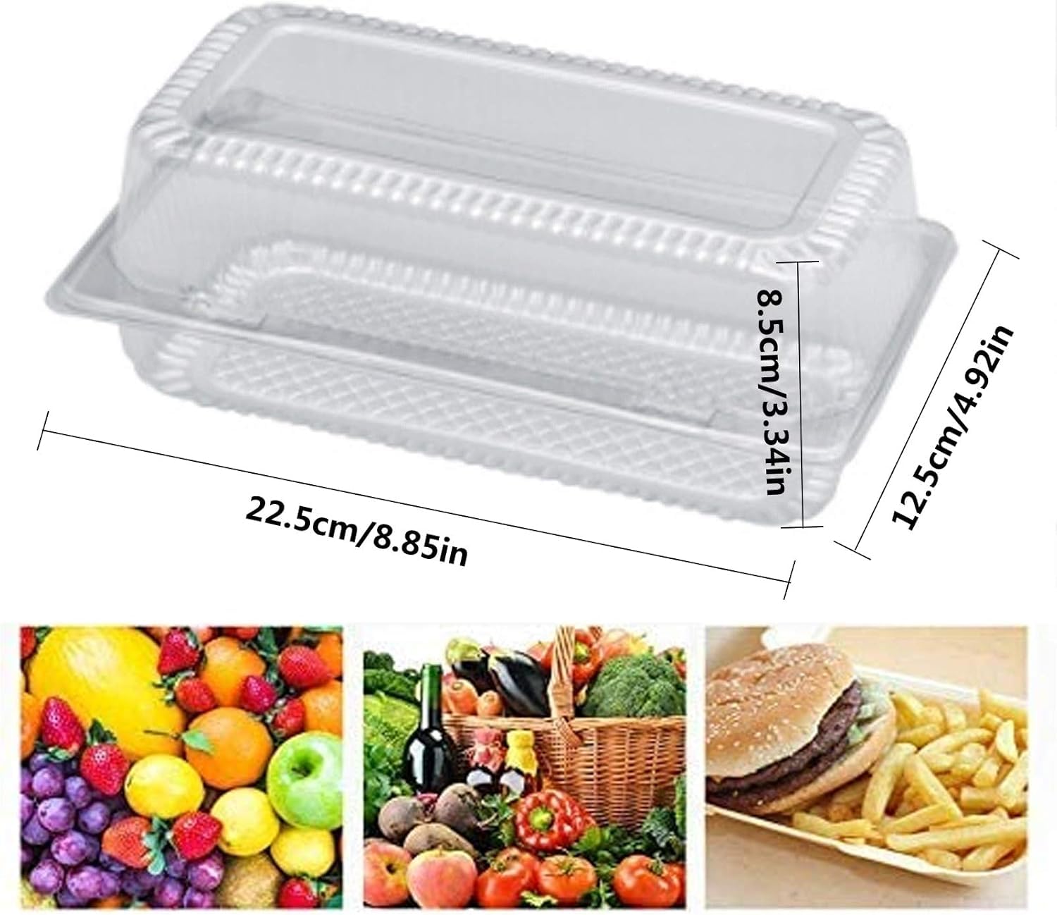Caja desechable de plástico de 100 Piezas, Recipiente Transparente para Comida para Llevar con Tapas, recipientes para Comida para Llevar, Pasteles, Muffins, pastelería, Caja con bisagras pa