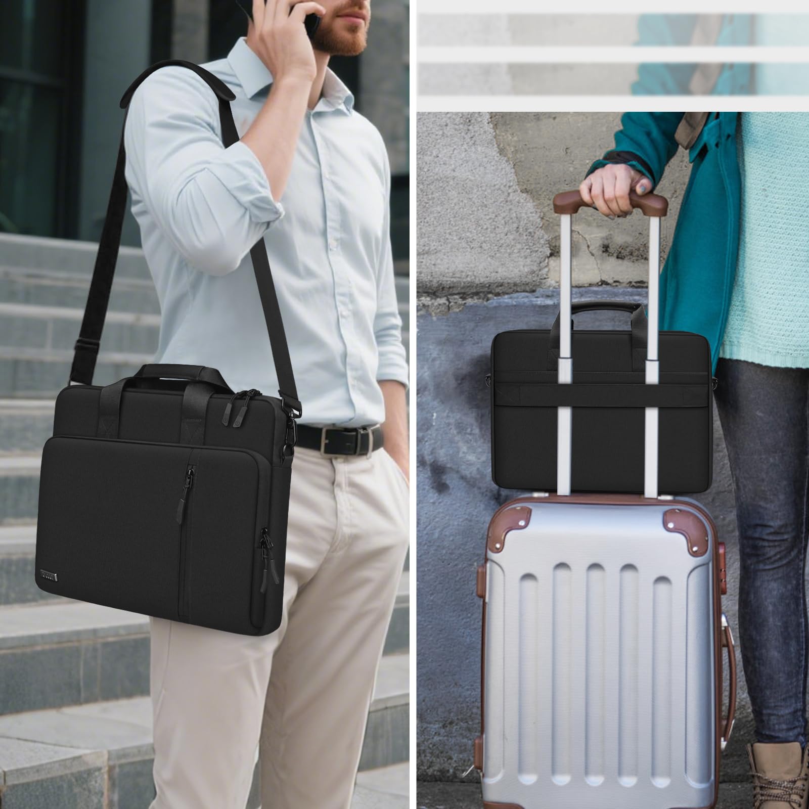 TECOOL Bolsa para Ordenador portátil de 14 15 15.6 16 17 17.3 Pulgadas, Funda Protectora 360 Maletín Bandolera Superior Ligero Impermeable para Negocios Escuela