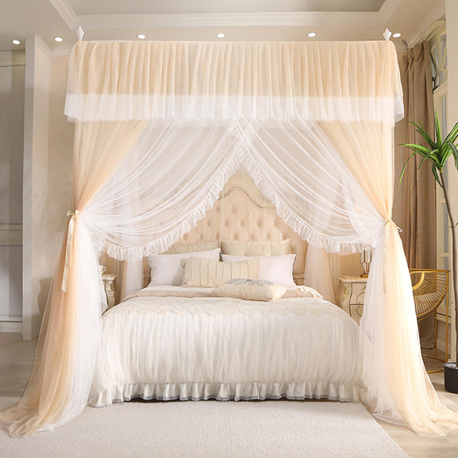 Rideaux Lit Baldaquin Quatre Coins,Voilage Baldaquins,Rideaux Lit Style Princesse Quatre Coins,Solide Et Durables,Convient La DéCoration Chambre Filles Et Dadultes