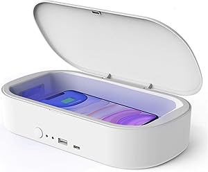 UV Phone Sanitizer Box, Kills Up to 99.9% of Bacteria & Viruses, UVC Light Disinfector, 10W Max Fast Wireless Charging for iOS Android Smartphone by VCUTECH (White)
