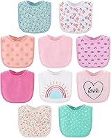 The Peanutshell Baby Girl Terry Bib Set of 10 - Soft Absorbent Cotton Blend Bibs for Newborns, Infants & Toddlers - Rainbow Floral Designs