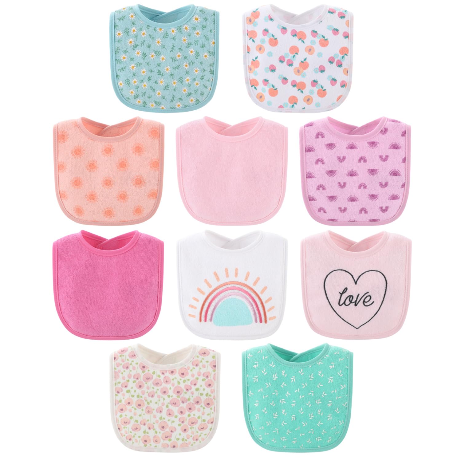 The Peanutshell Baby Girl Terry Bib Set of 10-100% Cotton, Soft, Absorbent Baby Bibs for Girls, Toddler Baby Girl Bibs Set, Newborn & Infant Bib -