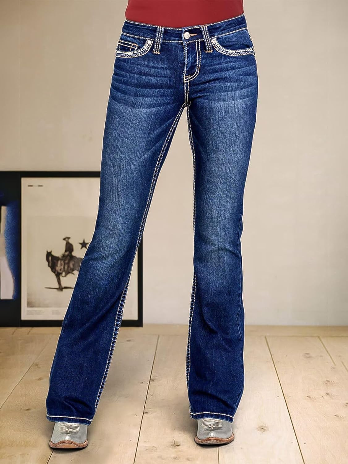 Flamingals Butt Lifting Bootcut Jeans Stretchy Casual Fall Winter Trendy Flare Leg Jeans for Women