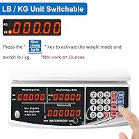 Vista 6 de Báscula digital de cálculo de precio de 88 libras, Kg/oz, combo de conversión – Báscula comercial impermeable de 66 libras para productos húmedos