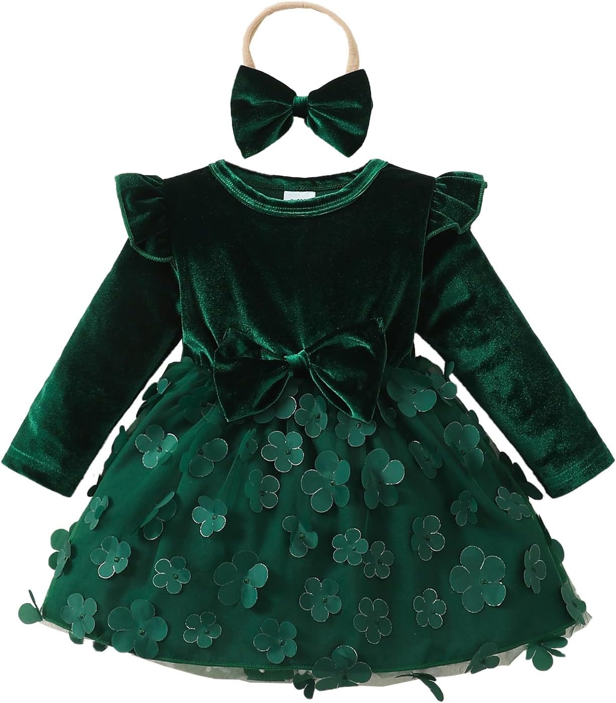 Kucnuzki Baby Girl Clothes Fall Holiday Party Velvet Tulle Dress Winter Cute Long Sleeve Toddler Girls Birthday Dresses