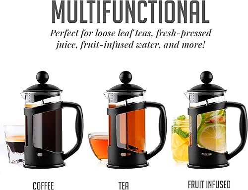 Miniatura 5 de Ovente Café té y café expreso vidrio de borosilicato resistente al calor con sistema de acero inoxidable de 4 filtros jarra portátil sin BPA