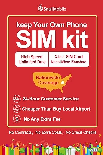 Miniatura 2 de SnailMobile Tarjeta SIM prepagada de EE. UU. | 30 días de datos ilimitados, red 4G-LTE de 1 GB, funciona con dispositivos iOS y Android