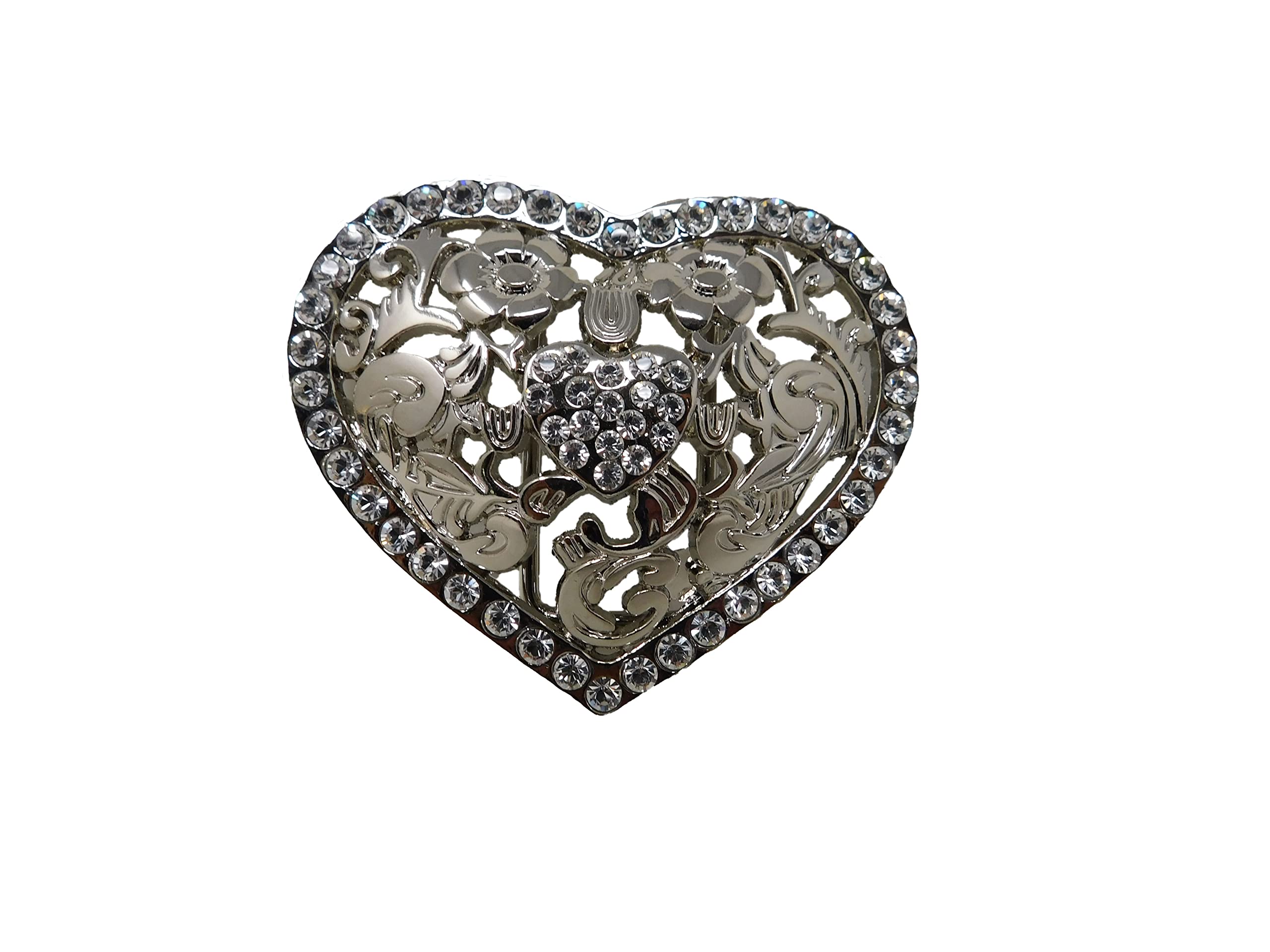 Belt Buckle Dimond sliver heart Sliver,Metal R14 Hebilla
