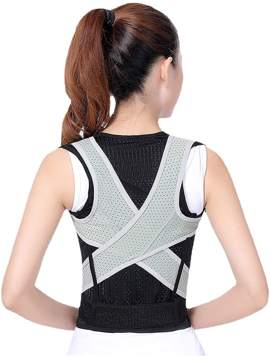 Corrector Breathable Lumbar Support for Men Women - Adjustable Full Back Straightener Neck Belt Shoulder Stra,Black-X-Large,Black-X-Large