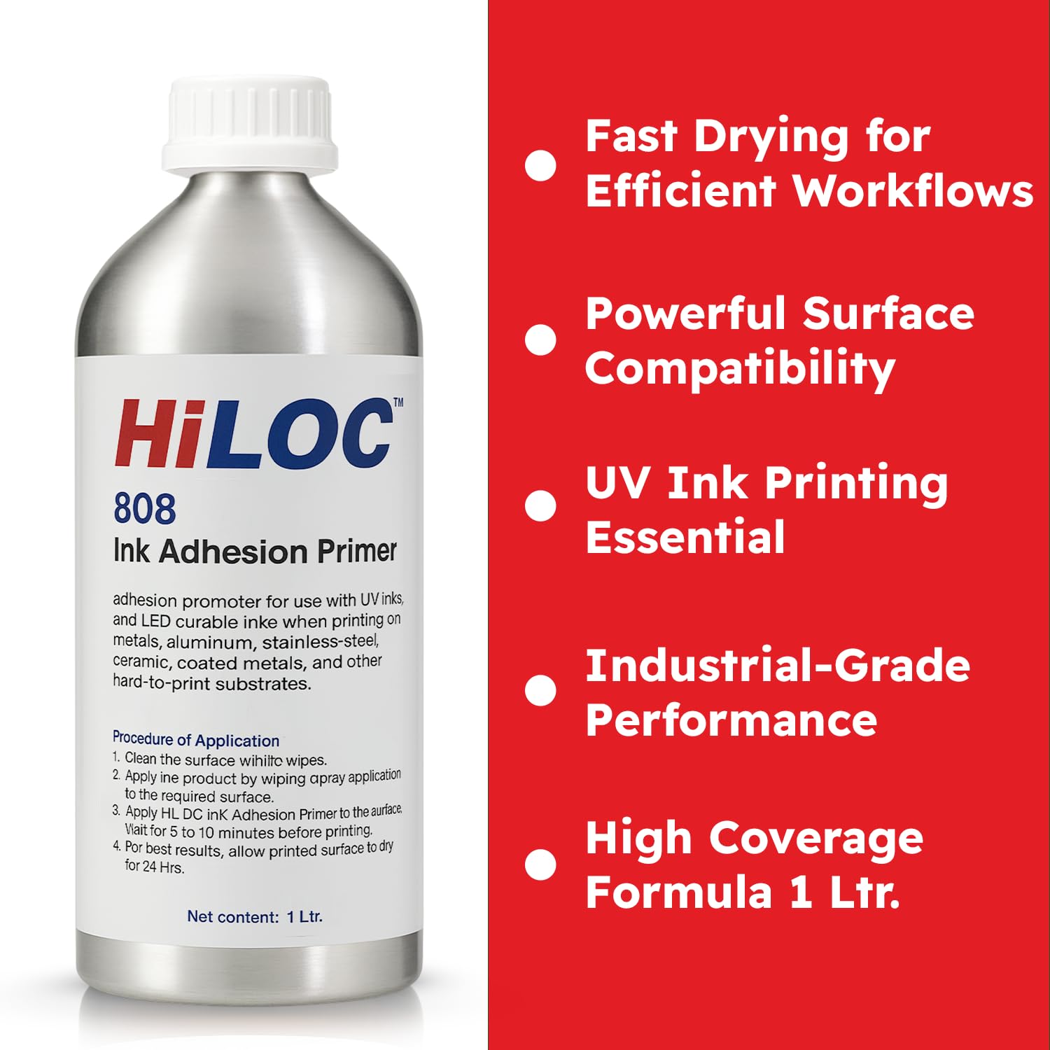 HiLOC 808 Ink Adhesion Primer, 1 Ltr, For Surfaces Like Polypropylene, Ceramic, Metals, Glass, And Painted Metal, For Industrial Use, Flammable Liquid & Vapor (Precoat) 4
