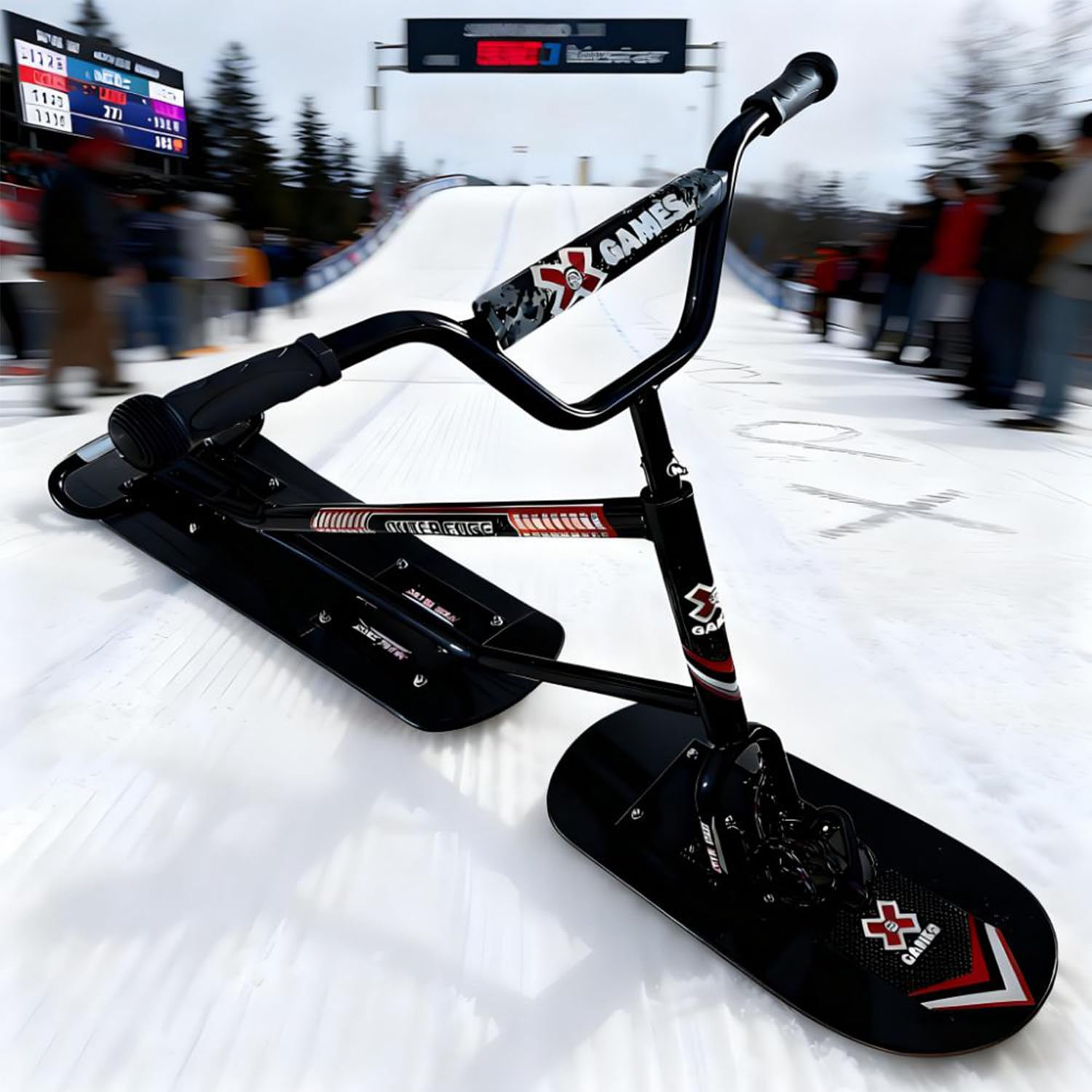 Tablas De Snowboard para Adultos, Motos De Nieve, con Esquís con Giro Trasero De 360°, Diseño De Triple Refuerzo, Tabla Doble, Capacidad De Carga De 150 Kg, para Snowparks Black