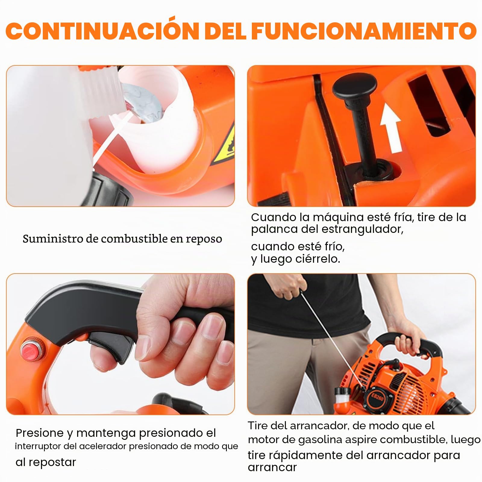 Soplador de hojas de gasolina, 26cc 7500r/min Portátil Soplador de hojas de gasolina, Motor de 2 tiempos, De mano, Ligero, Potente, Disipación rápida de calor Soplador de hojas de aire para jardín