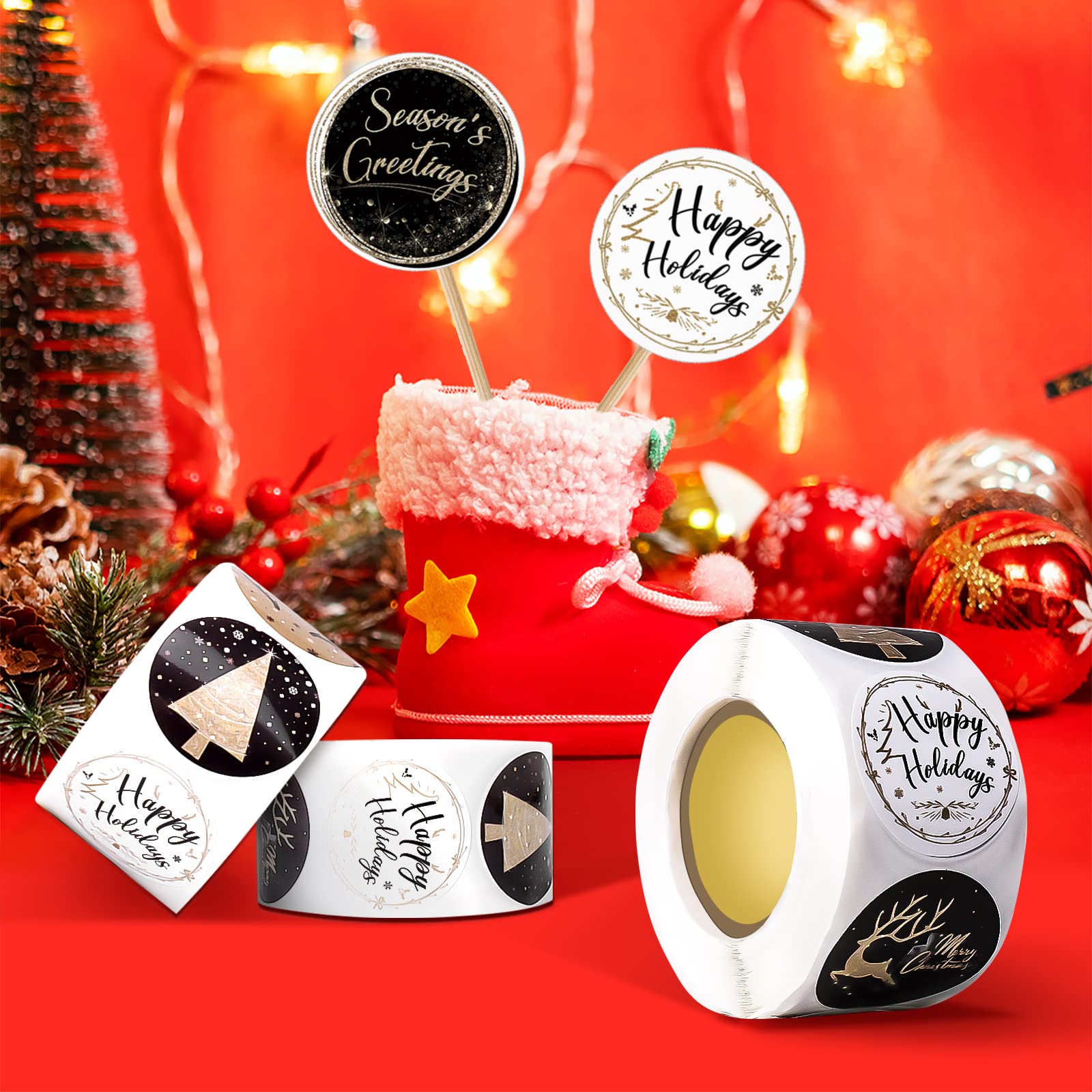Snapklik.com : 500PCS Merry Christmas Stickers Labels 9 Black & Gold ...