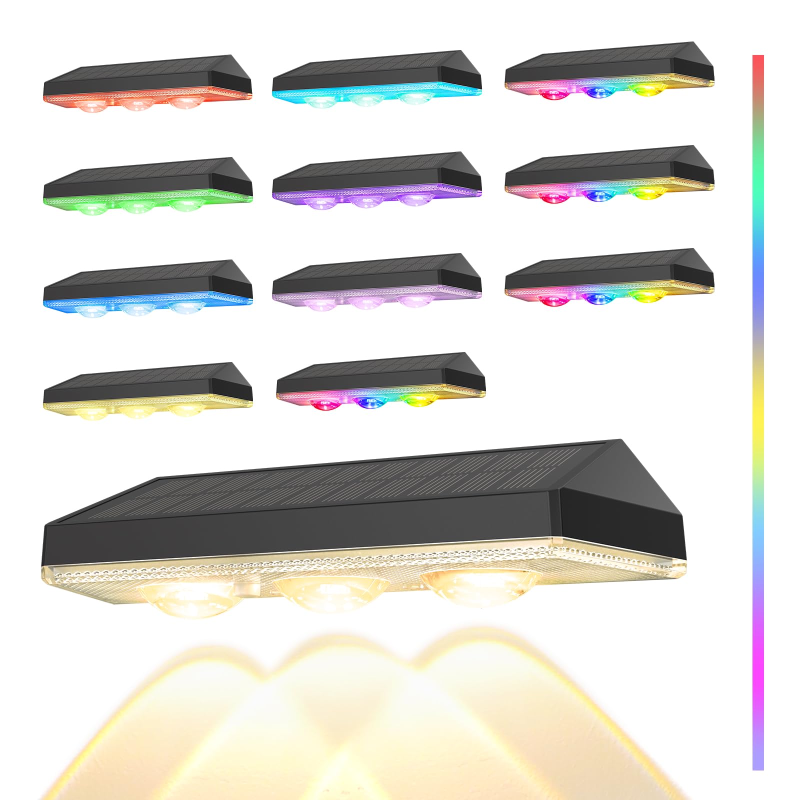 Soiarllt Solar Wandleuchten für Außen mit 3 LEDs, 9-Modi RGB Solar Zaunleuchten, IP65 Wasserdicht, Monokristallin, Solarlampen für Außen Wand Zaun Balkon Garten Garage und Terrasse