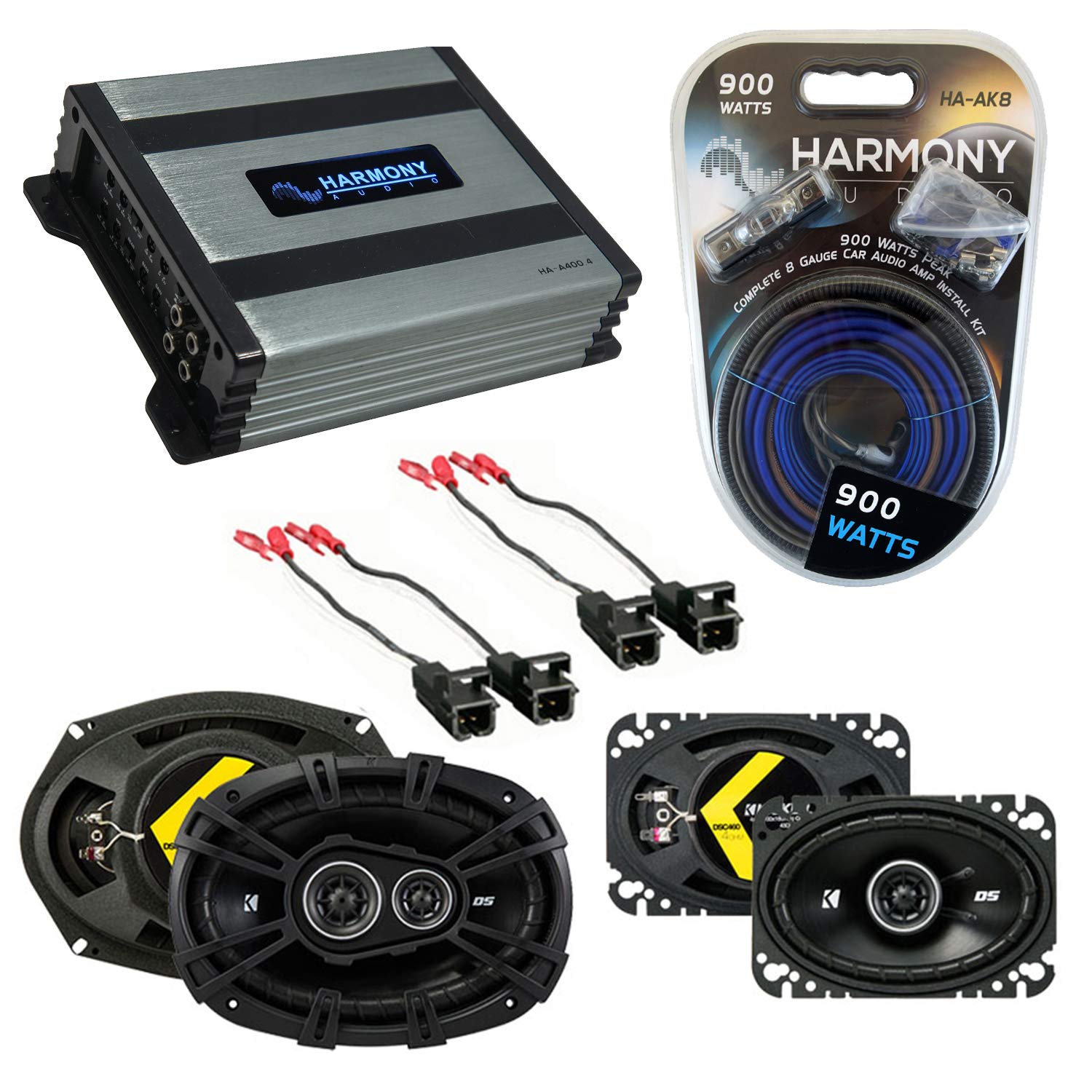 Harmony Audio Bundle with Kicker DSC46 DSC693 Speaker Replacement & Harmony HA-A400.4 Amp Compatible with Chevy Caprice 1994-1996